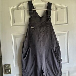 DULUTH TRADING CO HEIRLOOM GARDERING BIB OVERALLS GRAY CARGO UTILITY SZ SX35